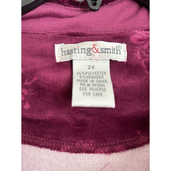 HASTING & SMITH WOMENS TOP 2X VELVET PINK FLORAL BUTTON UP LONG SLEEVE COLLARED - Picture 7 of 7